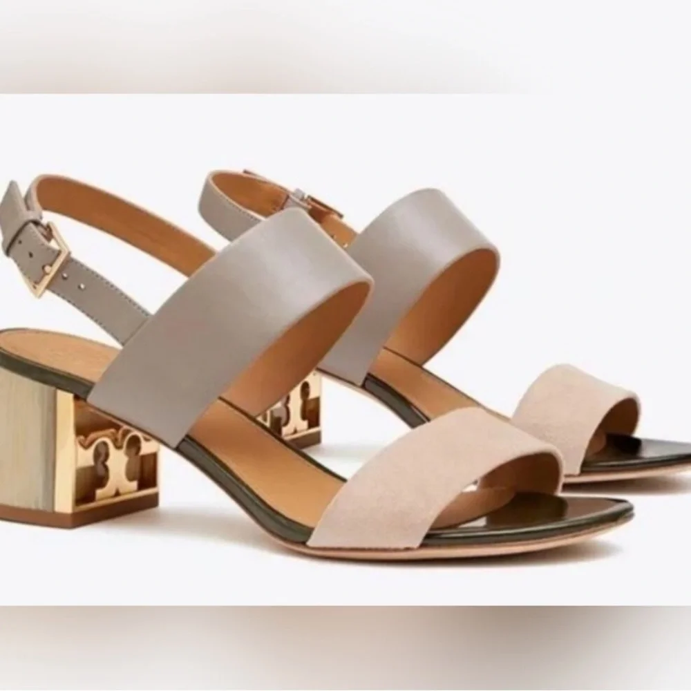 Tory Burch Size 9.5 55mm Gigi Gray Heron/Light Taupe Sandals 57224 - Picture 1 of 7